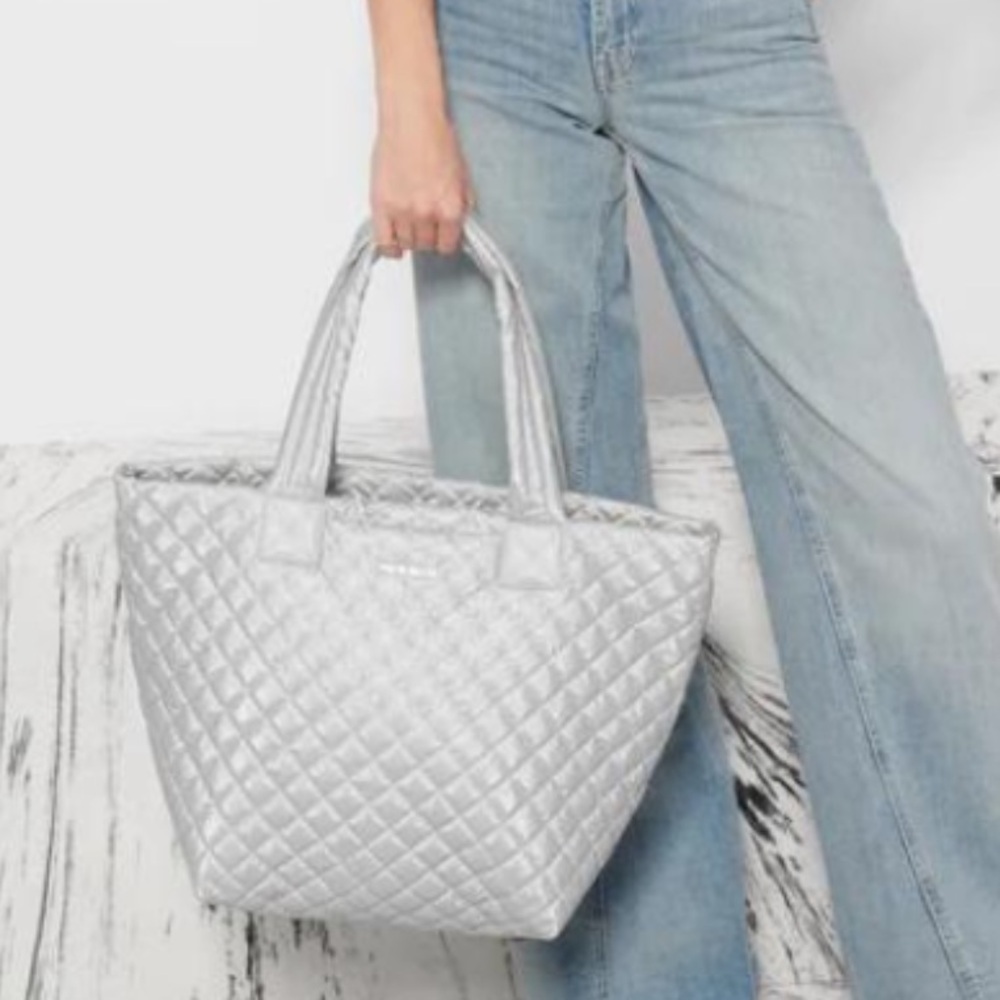MZ Wallace Oyster Metallic Medium Metro Tote
